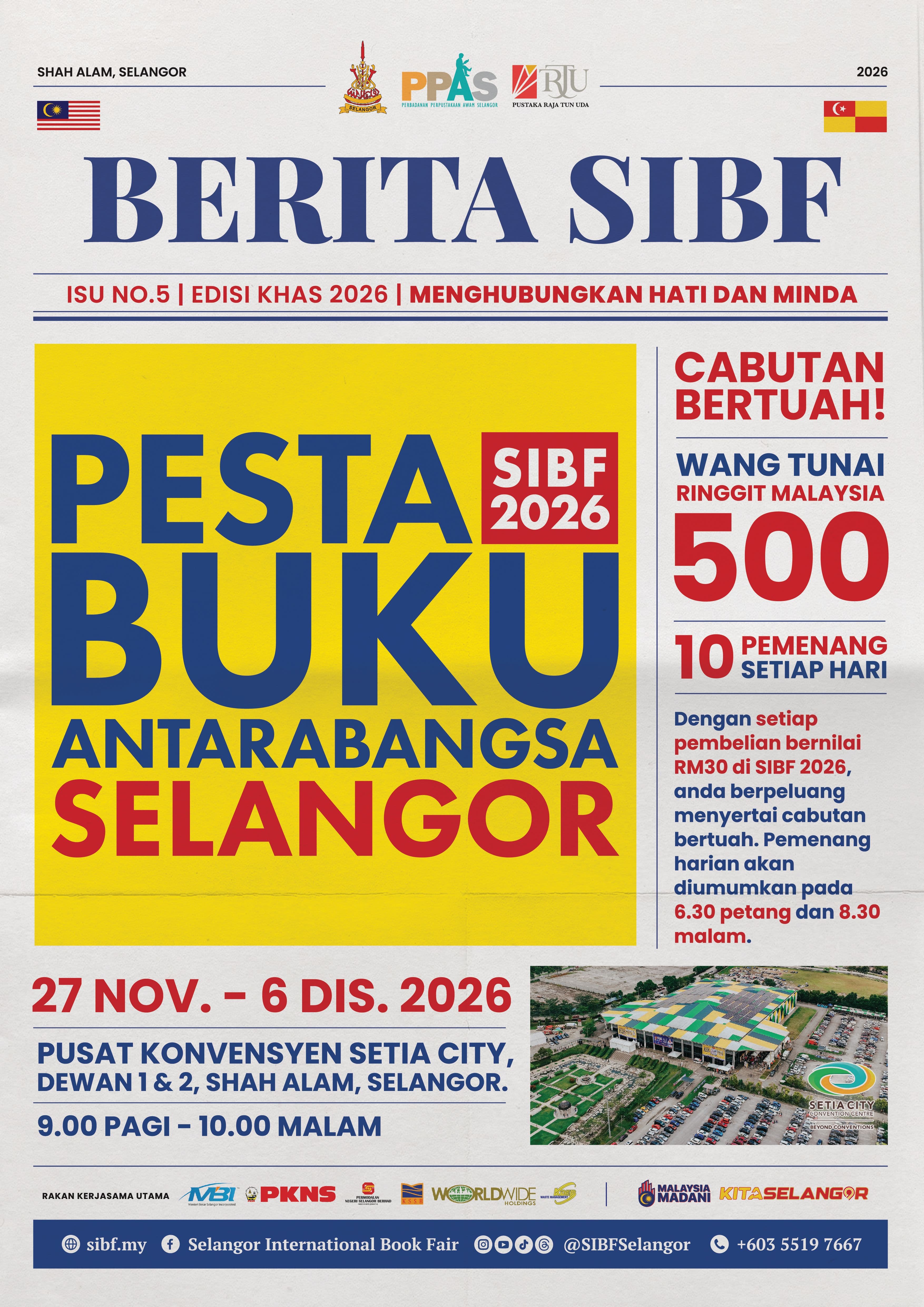 Poster rasmi SIBF 2026 — 27 November hingga 6 Disember, Setia City Convention Centre